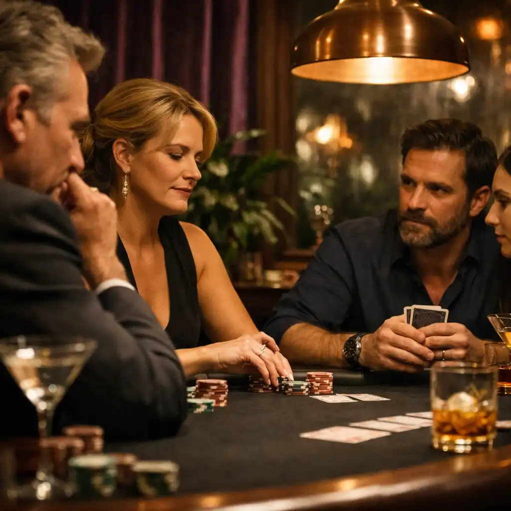 Hosté u fyzického pokerového stolu v Casino Lounge