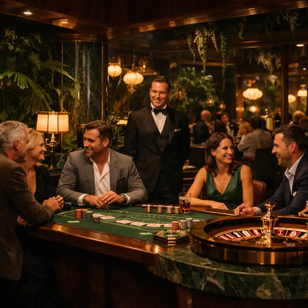 Fyzický herní stůl v kultivovaném interiéru Casino Lounge Tresqilon