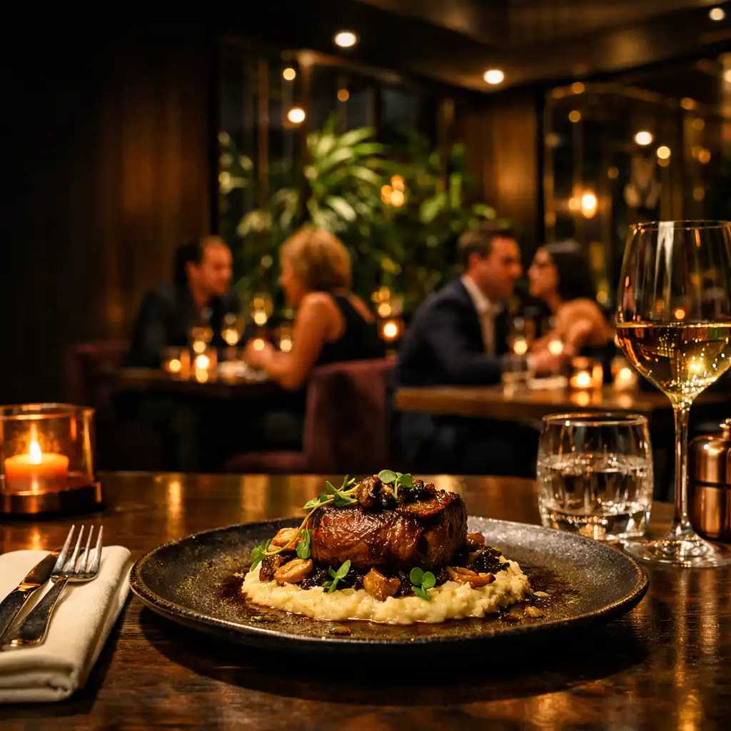Večerní stůl v botanickém interiéru restaurace Tresqilon v Praze