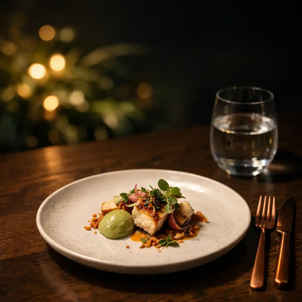 Současná gastronomie servírovaná na porcelánovém talíři v Tresqilonu